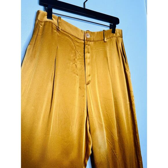 LAPOINTE Mustard Yellow Satin Pleated Front Zipper Relaxed Pants Size 8 - Picture 8 of 16